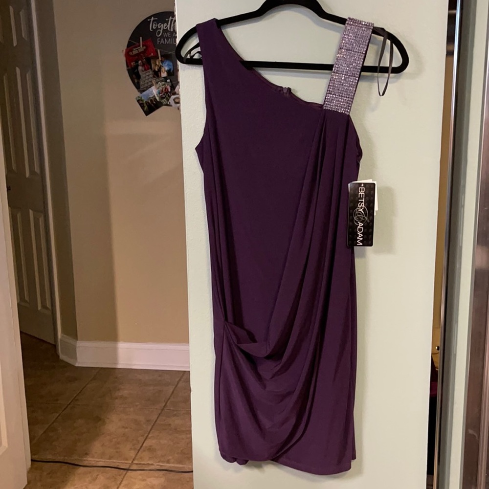 💜NWT Cocktail dress dark purple rhinestone strap